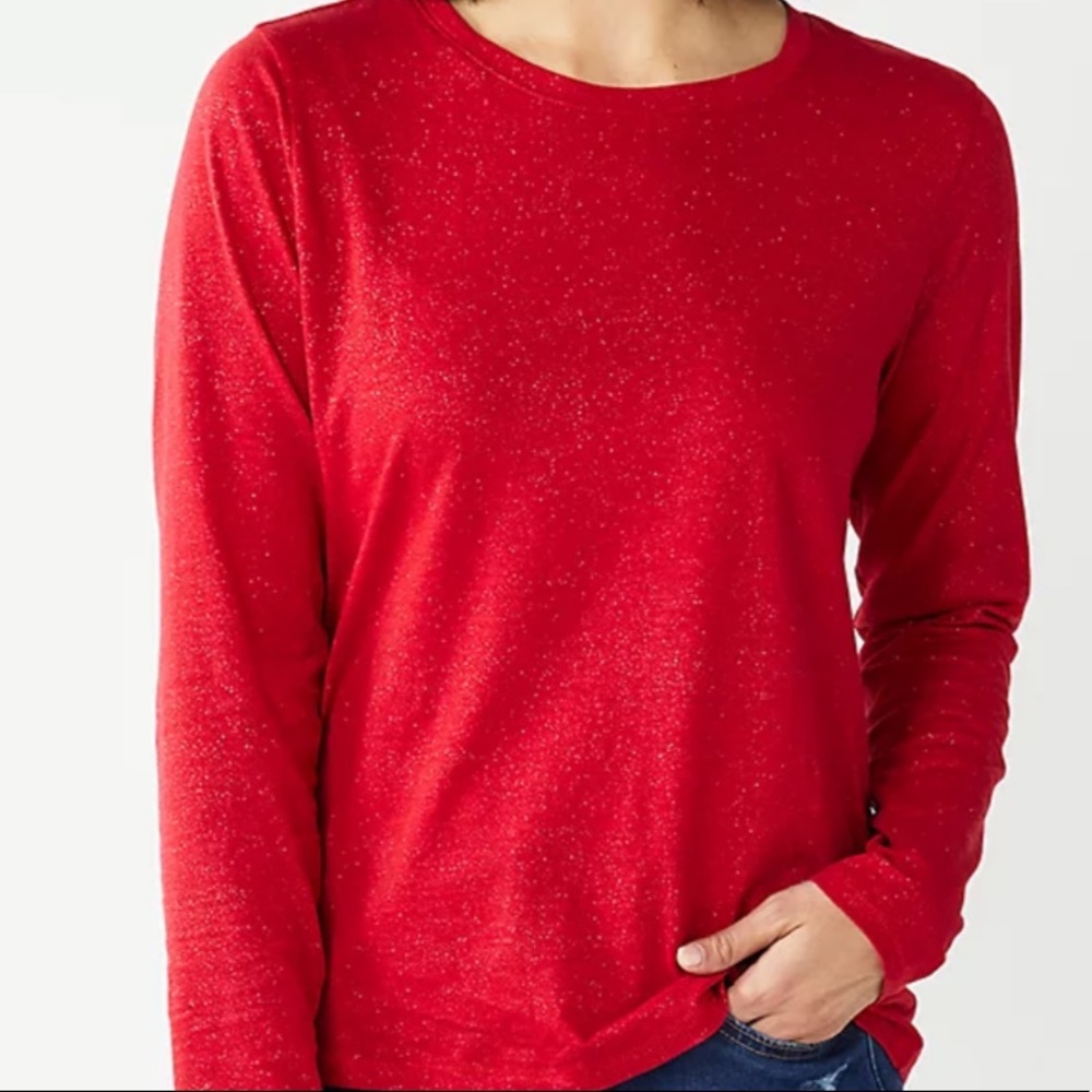 Woman’s Sonoma Goods For Life Long Sleeve Crewneck Tee- Shine Red